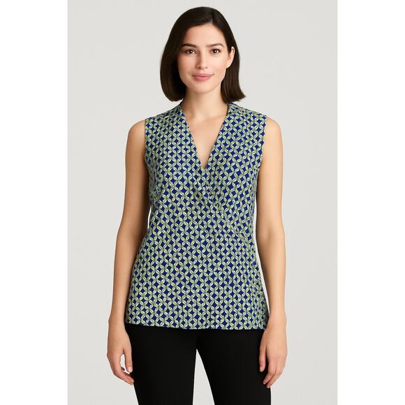 Tahari Blue Green Geometric Sleeveless Blouse Top Size Large - Picture 1 of 7